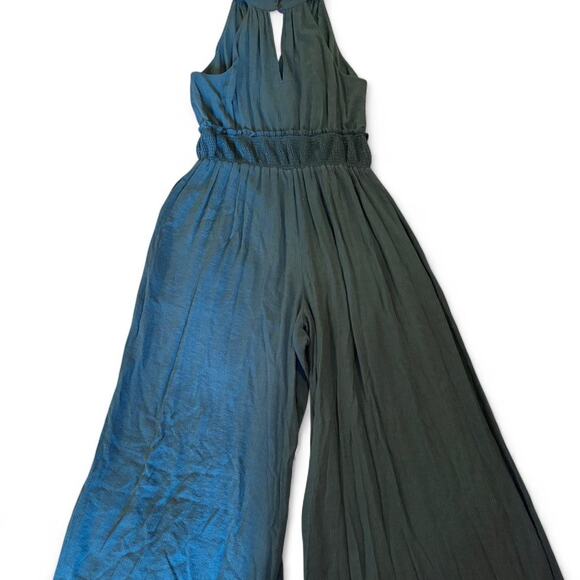 ANTHROPOLOGIE | Boinda Plisse Smocked Waist Wide Leg Jumpsuit-Teal size large - Picture 1 of 10